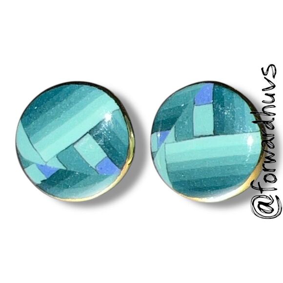 Bundle Sale 3 for $15 | Geometric Blue Earrings – Gold Tone Frame - Picture 3 of 6